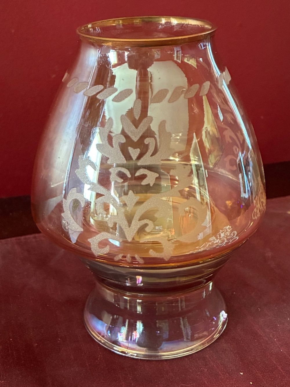 Fairy Lamp Glass vintage amber etched tinted shade and base